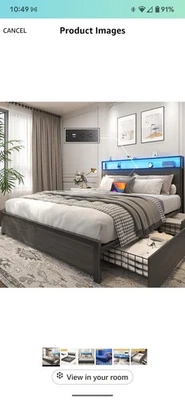 Queen Size Bed Frame with 4 Drawers and LED Lights - Image 1 of 3