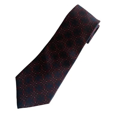 Corbata de seda Christian Dior azul marino y rojo geométrica tela italiana hecha en EE. UU. Foto 1 de 4