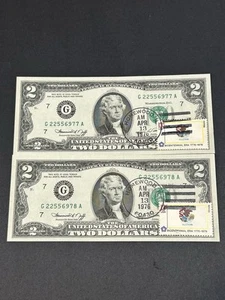 2 Consecutive 1976 $2 Dollar Bill Stamped ***Homewood, IL UNC*** LOW Shipping!!! - Picture 1 of 2
