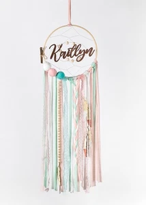 Custom Name Dream Catcher Girls - Baby Girl Bedroom Wall Decor Turquoise & Pink - Picture 1 of 6