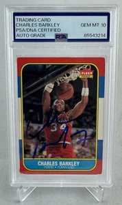 CHARLES BARKLEY SIGNED 1986 FLEER #7 RC ROOKIE CARD PSA/DNA GEM 10 AUTO - Picture 1 of 3