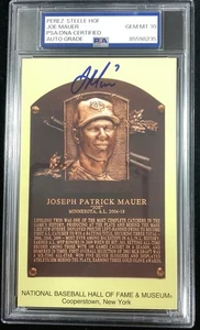Joe Mauer Signed Gold HOF Plaque Postcard Yellow Ranger Autograph PSA/DNA 10 - Picture 1 of 3