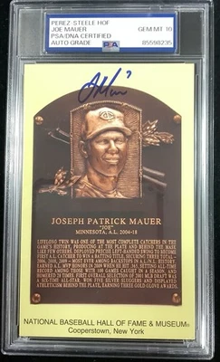 Joe Mauer Signed Gold HOF Plaque Postcard Yellow Ranger Autograph PSA/DNA 10 - Image 1 of 3