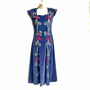 Vintage 70s Midnight Velvet Maxi Dress | Whimsigoth Sequin Witchcore Boho Gown - Bild 1 von 21