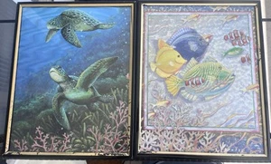 2 X De colección 2001 Dufex F J Warren 8x10 Impresión en Lámina Arte Fantasía Tortuga Marina Peces - Imagen 1 de 6