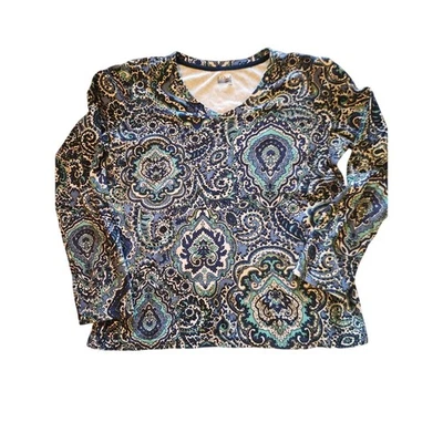 Винтажный основные издания синий пейсли 3/4 рукав рубашка женщин размер средний - Изображение 1 из 2