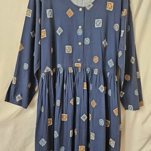 Vintage Roper Maxikleid Damen XL blau Western Cowgirl Farmcore Azteken USA Rodeo - Bild 1 von 15