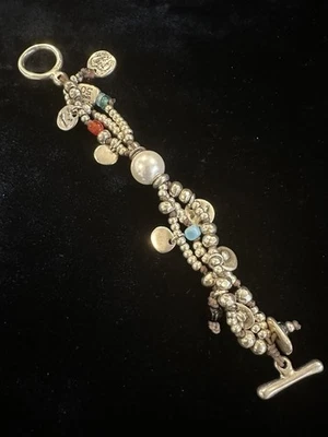 Uno De 50 Silver Plated Southwestern Bracelet 3 Strand Beaded Toggle 7”UNOde50 - Image 1 of 4