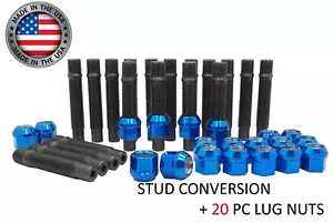 12X1.5 BMW STUD CONVERSION KIT INCLUDES 20 RACING STUDS AND 20 BLUE LUG NUTS - Picture 1 of 4