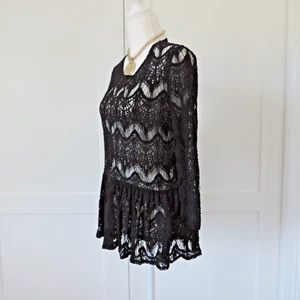 Seed sz S black cotton blend crochet lace top ¾ sleeve - Picture 1 of 12