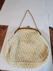 Corde Bead Vintage Purse Handbag . Gold Tone Chain Straps. Original Mirror - Picture 1 of 5