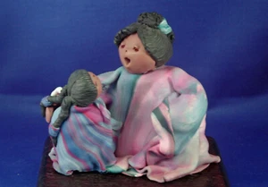 NA Pueblo Style Mother/Child Figures. Multi-Color Polymer Clay S. May Cornish NM - Picture 1 of 6