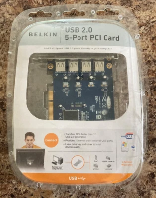 BELKIN USB 2.0 5-PORT PCI CARD - 1 Internal/4 External Mac PC - Image 1 of 3