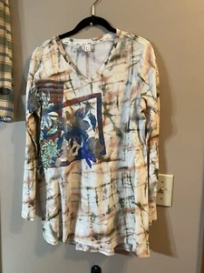 Logo Limitees Womens Tunic Top Size M Cotton Long Sleeve Floral Graphic NWOT - Picture 1 of 8