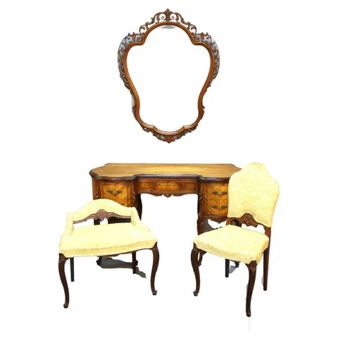 Antique French Flame Mahogany & Satinwood Marquetry Dressing Table Set, c1910 Cover
