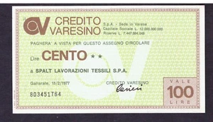 Miniassegno Credito Varesino Spalt Lavorazioni Tessili 100 L 15-2-1977 - Picture 1 of 1