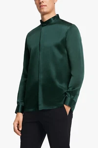 LilySilk Classic Concealed Placket Silk Men Shirt Green Size 3XL - Picture 1 of 7