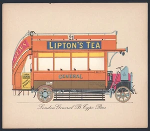 LIPTON TEA Old Advertisement Vintage Poster, London General Bus 1920's - Picture 1 of 2