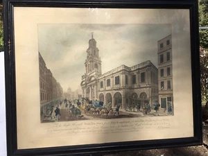 SELTENER Druck aus dem 18. Jahrhundert HANDFARBIGER Blick von außen der königlichen Börse. - Bild 1 von 9