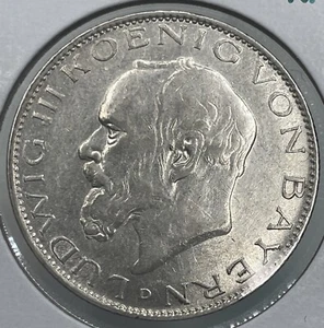 1914-D Bavaria Germany 2 Mark Ludwig III KM 1002 AU - Picture 1 of 2