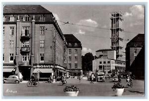 Aarhus Jutland Denmark Postcard Clock Tower Building Road View c1930's