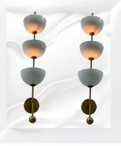 Pair of Rare Sconces Italian Stilnovo Style Mid Century Wall Lights 3 shade Lamp - Picture 1 of 8