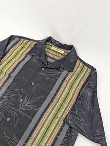 Tommy Bahama Button Down Up Shirt Adult Medium Black Silk Floral Leaves Mens - Picture 1 of 7