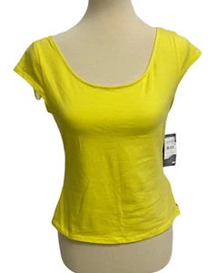Guess Women's Crossover Top Yellow Cropped short sleeve size L - Picture 1 of 9