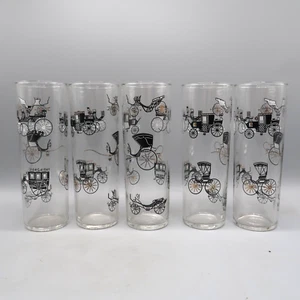 5 Vintage Libbey Black Gold Carriage Drinking Glasses Highball Bar Tom Collins - Picture 1 of 8