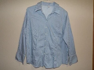 MERONA Blue/White Striped Long Sleeve Button Front Fitted Shirt - Size 22W - Picture 1 of 8