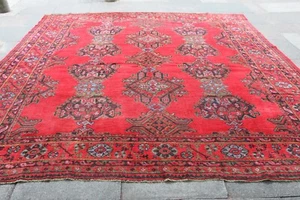 Antik Traditionell Handgefertigt Türkisch Oushak Orientalisch Wolle Rot Teppich 340x316 - Bild 1 von 21