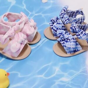Newborn Baby Girls Blue Pink Crib Shoes Infant Soft Summer Sandals Size 1 2 3 