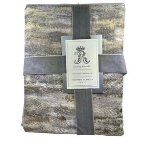 Rachel Ashwell Shower Curtain Metallic Gray Tan Watercolor Luxury Chenille - Picture 1 of 7