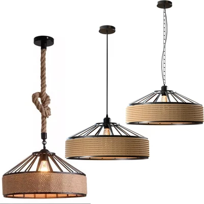 Vintage Retro Industrial Loft Hemp Rope Iron Pendant Ceiling Light Retro Lamp UK - Image 1 of 4