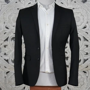 H&M Men’s 34R Black Blazer Regular Fit Suit Jacket Viscose Blend Modern - Picture 1 of 8