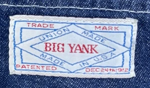 Salopette vintage Big Yank denim 32x32 Union Made USA anni 70 abbigliamento da lavoro cuciture rosse - Foto 1 di 13
