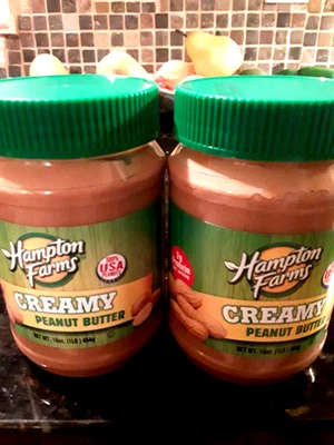 Lote 2 Mantequilla de Cacahuete Cremosa Hampton Farms 16oz/454gr. Foto 1 de 4