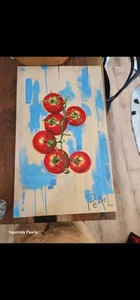 Handpainted Tomato Acrylic On Wood Painting Heavy One Of A Kind 17.5" X 29.5" - Picture 1 of 6