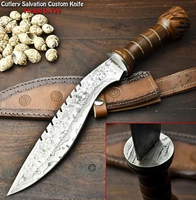 16"  Custom Handmade Damascus Stee Bowie Hunting Kukri Knife Walnut wood - Image 1 of 4