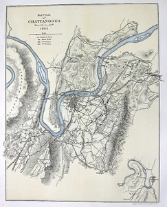 Civil War, BATTLE OF CHATTANOOGA Campaign Topographical MAP PLAN, 1864 Art Print - Picture 1 of 1