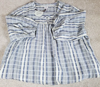 Pullover para mujer Knox Rose denim azul y marfil manga 3/4 talla grande 4X nuevo con etiquetas Foto 1 de 4