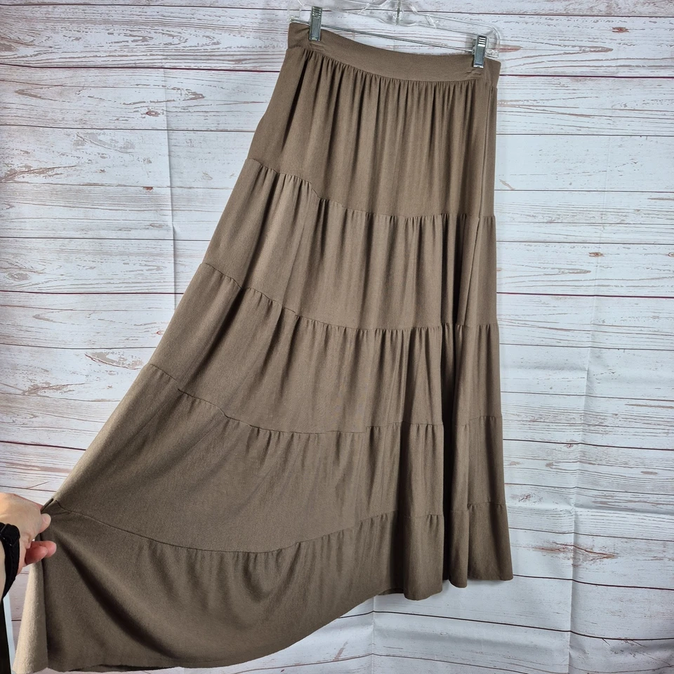 Zenana Tiered Maxi Skirt Size Large Carmel Brown Boho Coastal Cowgirl Prairie  - Изображение 1 из 4