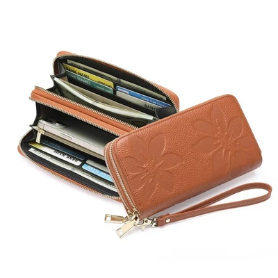 Womens Wallet Large Capacity Double Zip Card Phone Holder RFID Blocking Wristlet - Image 1 of 4
