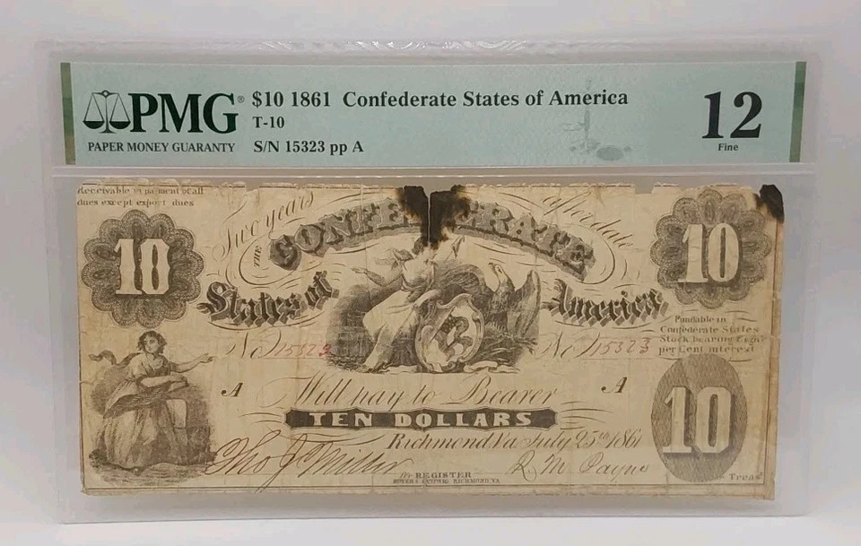 1861 $10 Confederate States Of America PMG Fine 12 T-10 - Image 1 of 4