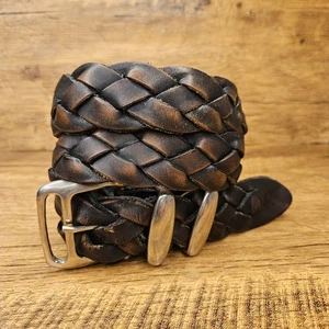 Brown Braided Leather Belt silver buckle size 36 - Picture 1 of 3
