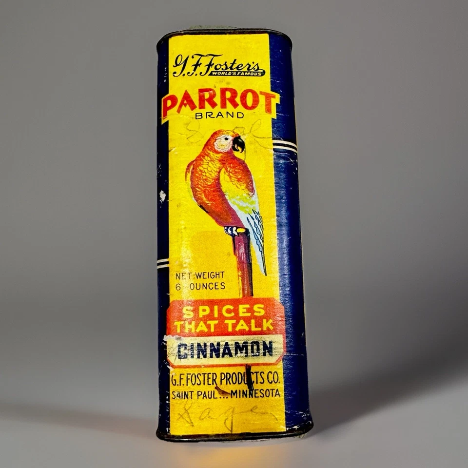 Rare Vintage G F Foster's Cinnamon Spice Tin St Paul MN Minnesota Parrot Brand - Image 1 of 4