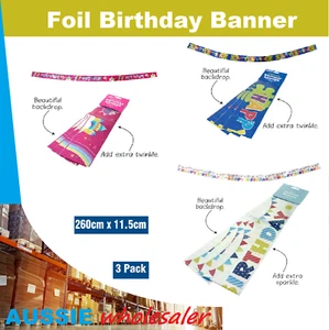 Au Foil Happy Birthday Banner Flag Bunting Garland Party Decoration Boys Girls - Picture 1 of 4
