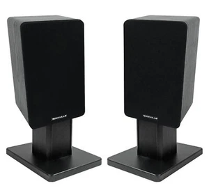 2) Rockville RockShelf 58B Black 5.25" Home Bookshelf Speakers+8" Speaker Stands - Picture 1 of 10