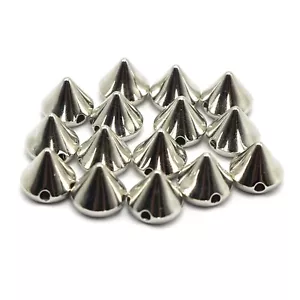 100 Silver Tone Metallic Rock Punk Spike Rivet Acrylic Taper Stud Beads 10X8mm - Picture 1 of 8