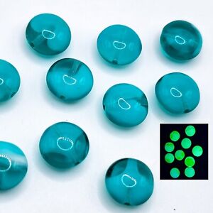Teal Givre Uranium Glass Beads 11mm Flat Round Beads 10pcs